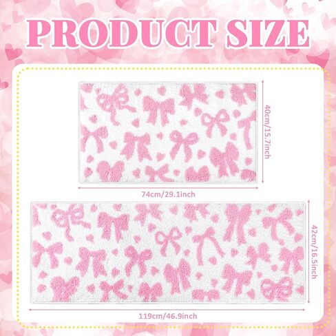Duraaamo 2 Pcs Pink Bow Bathroom Rugs Non Slip Coquette Bow Bath Mat Aesthetic Decor Soft and Absorbent Microfiber Bath Rugs for Shower Floor Bathroom Decor Runner in Kuwait