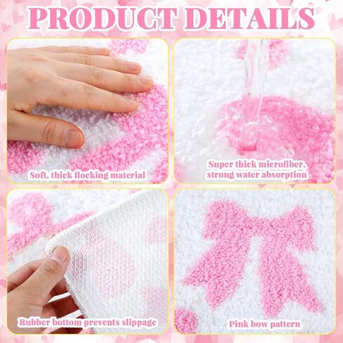Duraaamo 2 Pcs Pink Bow Bathroom Rugs Non Slip Coquette Bow Bath Mat Aesthetic Decor Soft and Absorbent Microfiber Bath Rugs for Shower Floor Bathroom Decor Runner in Kuwait