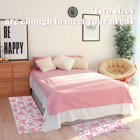 Duraaamo 2 Pcs Pink Bow Bathroom Rugs Non Slip Coquette Bow Bath Mat Aesthetic Decor Soft and Absorbent Microfiber Bath Rugs for Shower Floor Bathroom Decor Runner in Kuwait