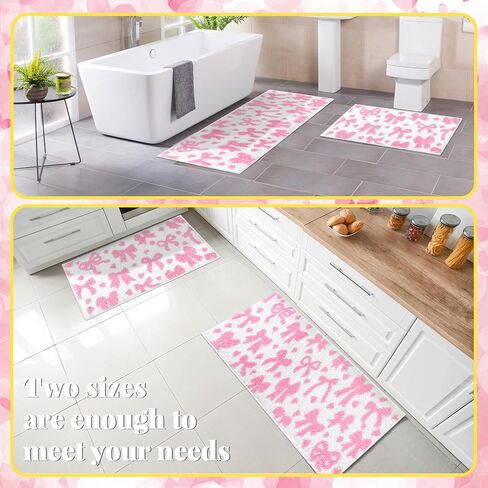 Duraaamo 2 Pcs Pink Bow Bathroom Rugs Non Slip Coquette Bow Bath Mat Aesthetic Decor Soft and Absorbent Microfiber Bath Rugs for Shower Floor Bathroom Decor Runner in Kuwait
