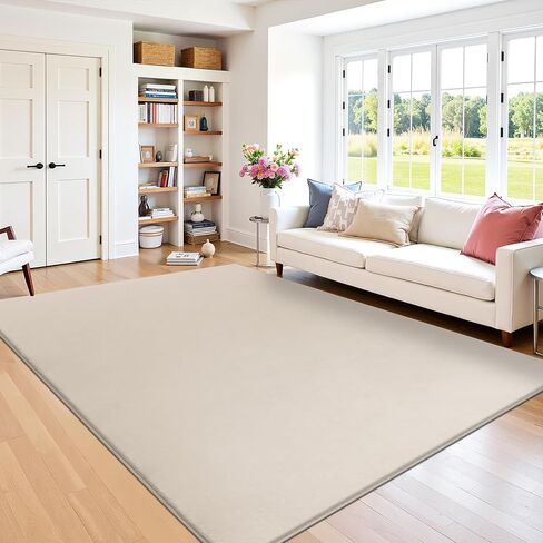 SHACOS Silky Soft Faux Rabbit Fur Area Rug 3'x5' Non Slip Washable Padded Medium Thick Rugs Fluffy Cozy Indoor Modern Carpet for Living Room Bedroom Dining Room Kids Room Dorm Home Decor, Beige in Kuwait