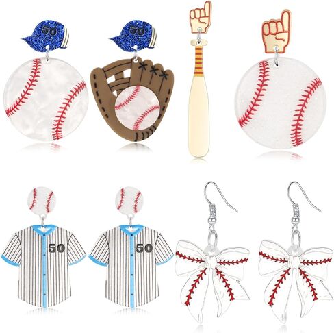 4 Pairs Baseball Earrings for Women Dangling, Acrylic Baseball Earring Baseball Mom Accessories Gifts for Women Baseball Lovers in Kuwait