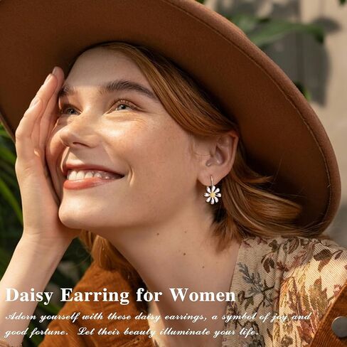 925 Sterling Silver Daisy Earrings 18K White Gold Plated Leverback Earrings Daisy Flower Drop Dangle Earrings Hypoallergenic Flower Jewelry Gifts for Women for Sensitive Ears in Saudi Arabia