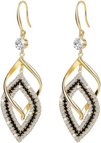 Gold Earring for Women Infinity Long Swirl Dangle Earrings Black and Gold Earring Elegant Chandelier Earrings Formal Statement Trendy Fashion Jewelry Gifts for Brides in Kuwait