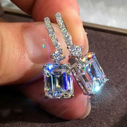 Exquisite 925 Sterling Silver Diamond Crystal Drop Earrings For Women in Saudi Arabia
