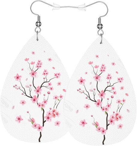 أقراط دمعة وردية يابانية من أزهار الكرز للنساء، أقراط متدلية مجوهرات للنساء، أقراط من الجلد الصناعي خفيفة الوزن هدايا in Kuwait