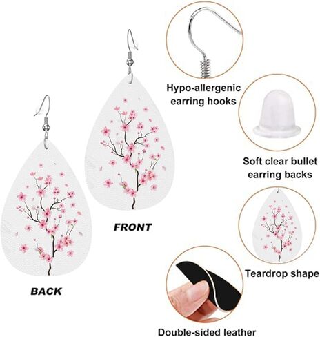 أقراط دمعة وردية يابانية من أزهار الكرز للنساء، أقراط متدلية مجوهرات للنساء، أقراط من الجلد الصناعي خفيفة الوزن هدايا in Kuwait