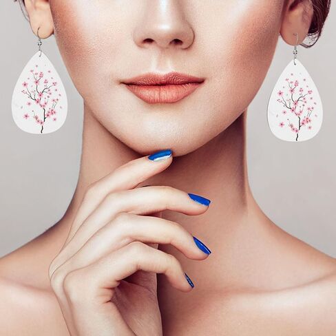 أقراط دمعة وردية يابانية من أزهار الكرز للنساء، أقراط متدلية مجوهرات للنساء، أقراط من الجلد الصناعي خفيفة الوزن هدايا in Kuwait