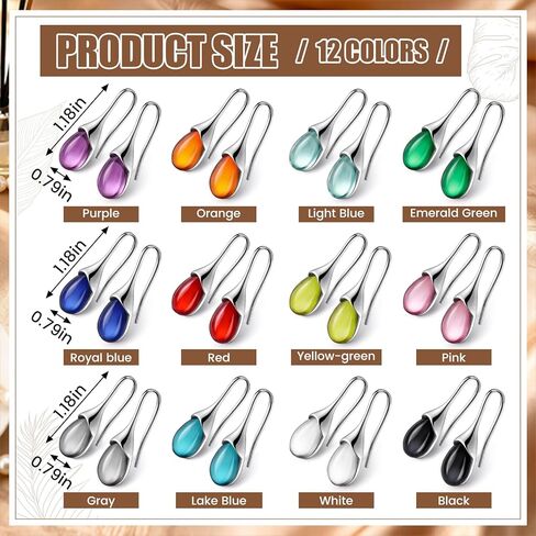 Nosiny 12 Pairs Teardrop Earrings for Women Teardrop Druse Crystal Drop Rainbow Dangle Hook Earrings for Valentine's Day Christmas Birthday Gifts(12 Colors) in Saudi Arabia