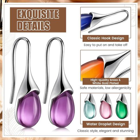 Nosiny 12 Pairs Teardrop Earrings for Women Teardrop Druse Crystal Drop Rainbow Dangle Hook Earrings for Valentine's Day Christmas Birthday Gifts(12 Colors) in Saudi Arabia