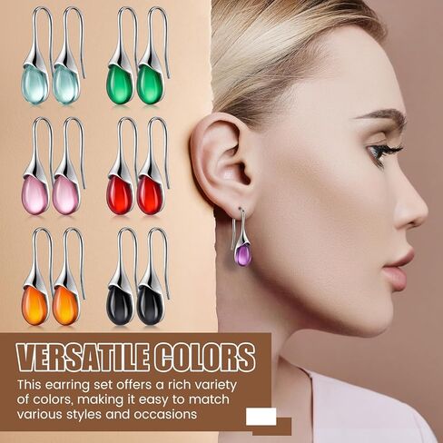 Nosiny 12 Pairs Teardrop Earrings for Women Teardrop Druse Crystal Drop Rainbow Dangle Hook Earrings for Valentine's Day Christmas Birthday Gifts(12 Colors) in Saudi Arabia