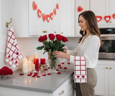 Valentines Kitchen Towels 100 Percent Cotton - 425GSM - Set of 3 – Super Absorbent Dish Towels – Red Valentines Hand Towels – Valentines Day Kitchen Towels – Valentines Day Decorations – 16x24 inches in Saudi Arabia