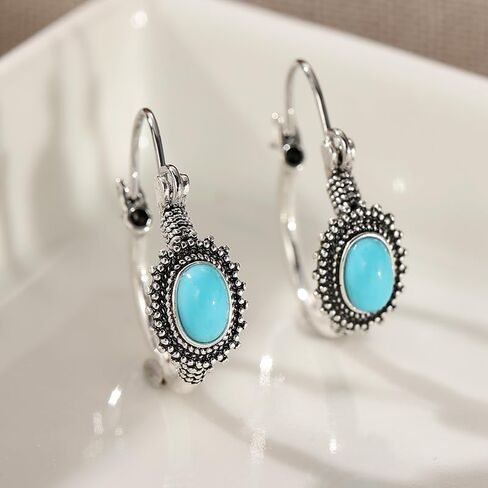 1 Pair of Circular Patchwork Earrings with Curved Minimalist Blue Long Leaf Earrings Niche-style Design, Ocean-inspired Romantic Gift Ideal Valentine's Day and Holiday Present in Saudi Arabia