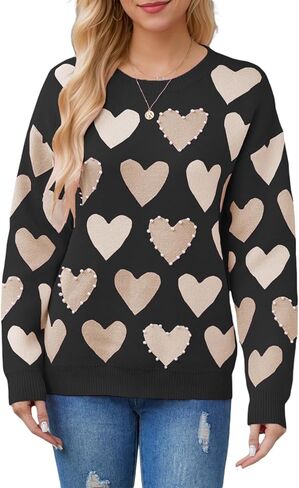 Pearl Sweater for Women Love Heart Graphic Knitted Sweatshirts Cute Oversized Pullover Shirts in Kuwait