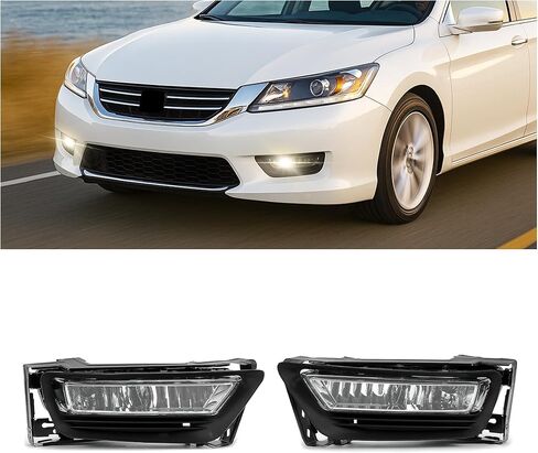 HECASA مصابيح الضباب والحواف المتوافقة مع 2013-2015 Honda Accord Sedan 4Door القيادة مصابيح الضباب غطاء الكسوة مع لمبات التبديل البلاستيك الشفاف عدسة الكروم الإسكان L&R لاستبدال HO2593132 HO2592132 in Saudi Arabia