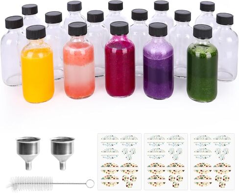 16 عبوة من زجاجات EkkoVla سعة 2 أونصة زجاجية مع أغطية، زجاجة زنجبيل شفافة محمولة، زجاجات أساسية صغيرة للسفر سعة 60 مل للعصير والعينة والويسكي in Kuwait