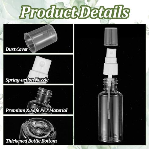 120 Pcs 1 oz Spray Bottles with 5 Funnels, Mini Clear Empty Plastic Fine Mist Travel Bottles - Leak Proof, Refillable for Essential Oils, Perfumes, Cosmetics in Kuwait