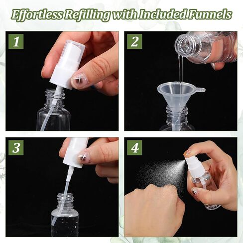 120 Pcs 1 oz Spray Bottles with 5 Funnels, Mini Clear Empty Plastic Fine Mist Travel Bottles - Leak Proof, Refillable for Essential Oils, Perfumes, Cosmetics in Kuwait