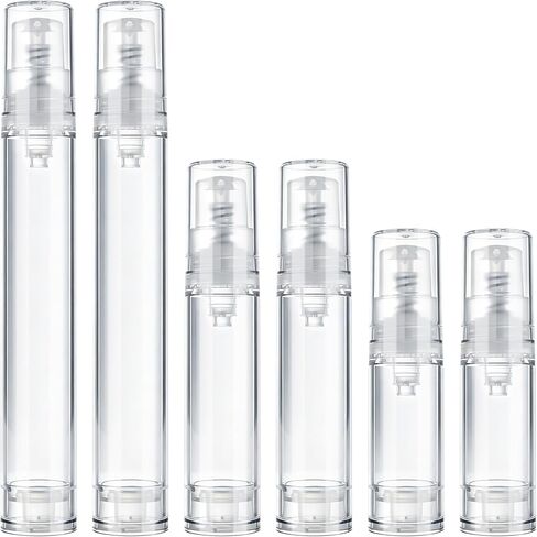 6 قطع زجاجة مضخة سفر بدون هواء، زجاجة مضخة فراغ فارغة قابلة لإعادة الملء، 5 مل 10 مل 15 مل حاوية سفر لوشن ضغط بلاستيكي لمستحضرات التجميل الخاصة بمستحضرات التجميل - شفافة in Kuwait