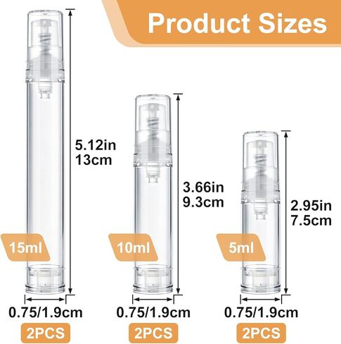 6 قطع زجاجة مضخة سفر بدون هواء، زجاجة مضخة فراغ فارغة قابلة لإعادة الملء، 5 مل 10 مل 15 مل حاوية سفر لوشن ضغط بلاستيكي لمستحضرات التجميل الخاصة بمستحضرات التجميل - شفافة in Kuwait