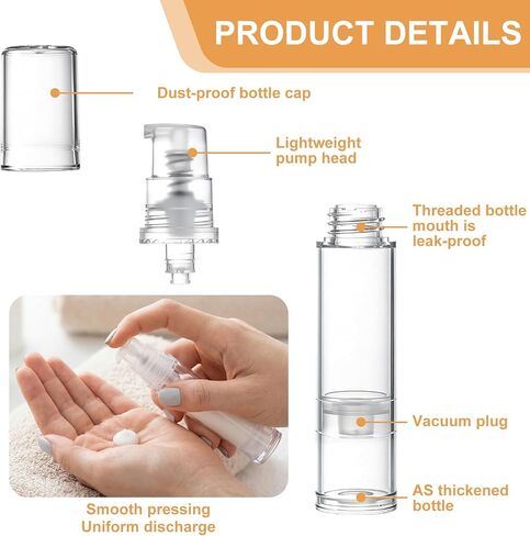 6 قطع زجاجة مضخة سفر بدون هواء، زجاجة مضخة فراغ فارغة قابلة لإعادة الملء، 5 مل 10 مل 15 مل حاوية سفر لوشن ضغط بلاستيكي لمستحضرات التجميل الخاصة بمستحضرات التجميل - شفافة in Kuwait