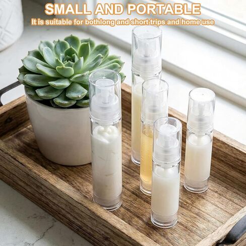6 قطع زجاجة مضخة سفر بدون هواء، زجاجة مضخة فراغ فارغة قابلة لإعادة الملء، 5 مل 10 مل 15 مل حاوية سفر لوشن ضغط بلاستيكي لمستحضرات التجميل الخاصة بمستحضرات التجميل - شفافة in Kuwait