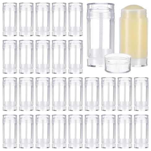 JIEYAO 30 Pcs Clear Empty Deodorant Containers, 1oz/30ml Twist-Up Refillable Lip Balm Tubes Bottom Fill Deodorant Bottles Tubes for DIY Lipstick Solid Perfume in Saudi Arabia