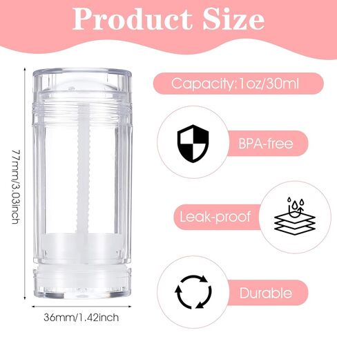 JIEYAO 30 Pcs Clear Empty Deodorant Containers, 1oz/30ml Twist-Up Refillable Lip Balm Tubes Bottom Fill Deodorant Bottles Tubes for DIY Lipstick Solid Perfume in Saudi Arabia