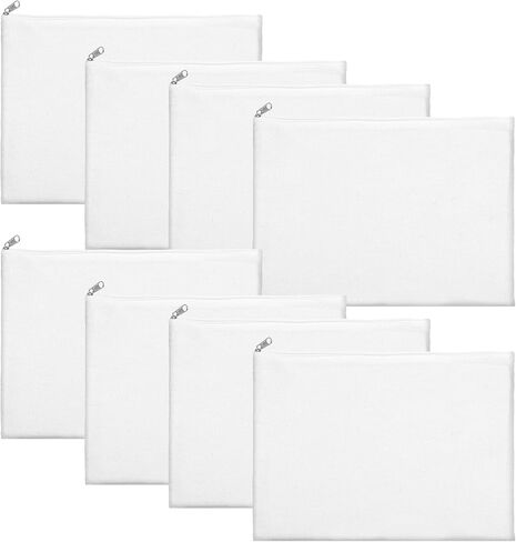 8 Pcs Canvas Zipper Pouch, 12x9'' Large Cosmetic Bags With Zipper, White, Multi-Purpose Travel Toiletry Makeup Bag in Saudi Arabia