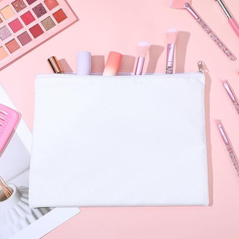 8 Pcs Canvas Zipper Pouch, 12x9'' Large Cosmetic Bags With Zipper, White, Multi-Purpose Travel Toiletry Makeup Bag in Saudi Arabia