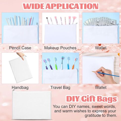 8 Pcs Canvas Zipper Pouch, 12x9'' Large Cosmetic Bags With Zipper, White, Multi-Purpose Travel Toiletry Makeup Bag in Saudi Arabia