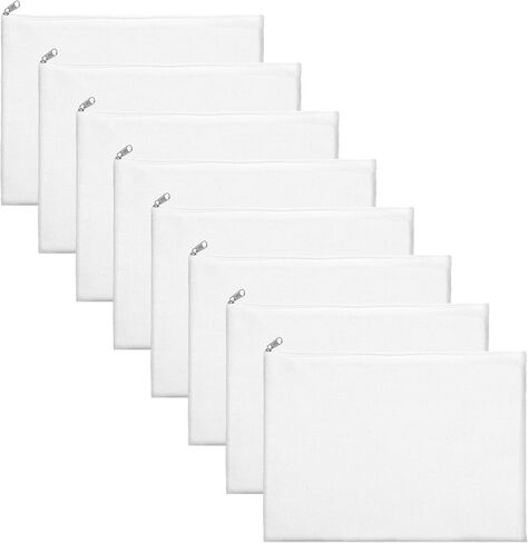 8 Pcs Canvas Zipper Pouch, 12x9'' Large Cosmetic Bags With Zipper, White, Multi-Purpose Travel Toiletry Makeup Bag in Saudi Arabia