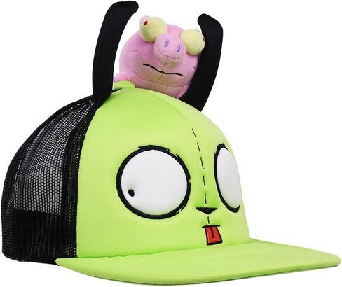 قبعة بيسبول Invader Zim Flying Pig Plush Skater، قبعة Snapback لشخصية Gir مع خنزير قطيفة ثلاثي الأبعاد، أخضر نيون وأسود in Saudi Arabia