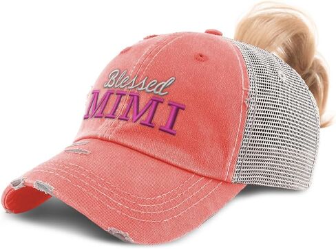 Speedy Pros Ponytail Cap Women's Baseball Cap Embroidered Blessed Mimi Grandma Jesus Christian Cotton in Saudi Arabia