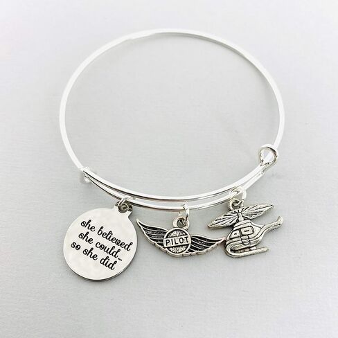 Helicopter Pilot Gifts for Women Jewelry Bracelet, She believed she could so she did in Kuwait