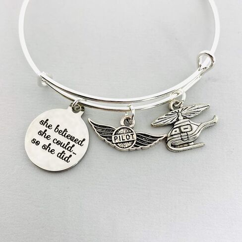 Helicopter Pilot Gifts for Women Jewelry Bracelet, She believed she could so she did in Kuwait