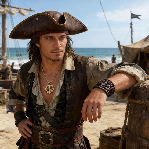 5pcs Pirate Costume Accessories Set With Leather Pirate Hat Eye Patch,Necklaces,Bracelet,Belt for Men Women in Saudi Arabia