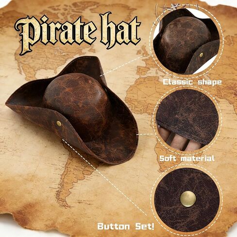 5pcs Pirate Costume Accessories Set With Leather Pirate Hat Eye Patch,Necklaces,Bracelet,Belt for Men Women in Saudi Arabia