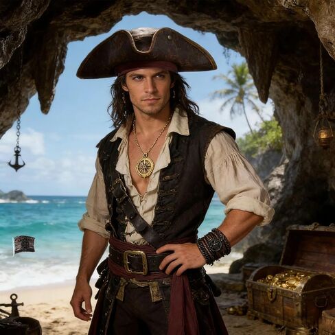 5pcs Pirate Costume Accessories Set With Leather Pirate Hat Eye Patch,Necklaces,Bracelet,Belt for Men Women in Saudi Arabia