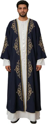 Abaowedding Men's Kaftan,Muslim Robe Thobe Caftan,Long Sleeve Embroidered Casual Formal Dubai Thobe in Saudi Arabia