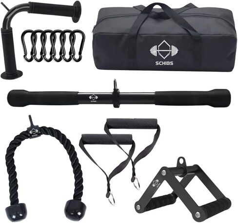 Workout Attachment Set | Revolving Cable Bar | Tricep Press Down Bar | Tricep Press Down Rope | Double D Handle | 2X Pull Down Handles in Kuwait