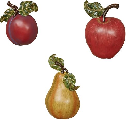 Touch of Class Luscious Fruit Wall Accent Set of Three - Resin - Plum, Pear, Apple - Purple, Yellow, Red - Realistic Decor for Kitchen, Dining Room, Farmhouse, Restaurant in Saudi Arabia