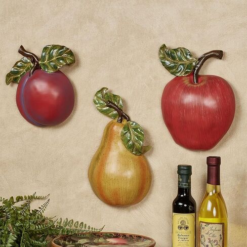 Touch of Class Luscious Fruit Wall Accent Set of Three - Resin - Plum, Pear, Apple - Purple, Yellow, Red - Realistic Decor for Kitchen, Dining Room, Farmhouse, Restaurant in Saudi Arabia