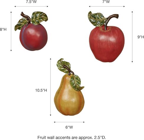 Touch of Class Luscious Fruit Wall Accent Set of Three - Resin - Plum, Pear, Apple - Purple, Yellow, Red - Realistic Decor for Kitchen, Dining Room, Farmhouse, Restaurant in Saudi Arabia