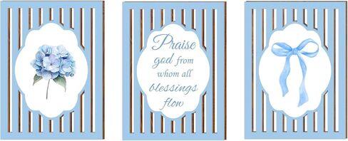 Kihraw Blue Coquete Bow ديكور خشبي لغرفة النوم - الفتيات المراهقات العصرية Preppy جدار الفن الجمالي لديكور غرفة النوم والحمام، تأكيدات إيجابية ملهمة حضانة Blue Bow Coquette - 4 قطع in Kuwait