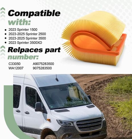 Engine Air Filter Compatible with 2023 Sprinter 1500 3500XD 2023-2025 Sprinter 2500 3500 NCV3 Replace C33050 WA12007 A9075283500 9075283500 in Kuwait