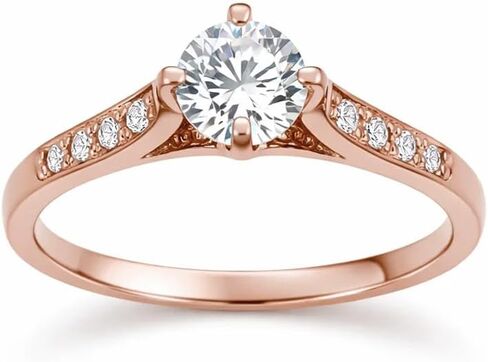 FAIRY COUPLE 6mm Round Cut CZ Promise Ring for Women, 18K Gold Plated Solitaire Engagement Style Ring, Classic Prong Set Romantic Jewelry in Saudi Arabia