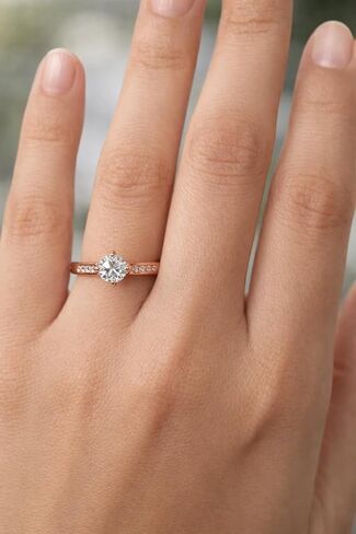 FAIRY COUPLE 6mm Round Cut CZ Promise Ring for Women, 18K Gold Plated Solitaire Engagement Style Ring, Classic Prong Set Romantic Jewelry in Saudi Arabia