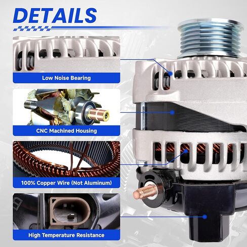 High Output Alternator for-Jaguar F-Pace F-Type XE XF XFR XFR-S XJ XJR XJR575 XK XKR XKR-S for-Land Rover LR4 for-Range Roverl, OE 104210-5360, 6-Groove Pulley 12V 150A in Saudi Arabia