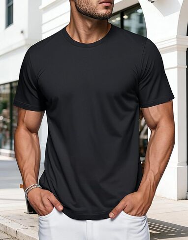 Men’s Cotton T-Shirts Crew Neck Short Sleeve Plain Tee Breathable Basic Casual Shirts in Saudi Arabia